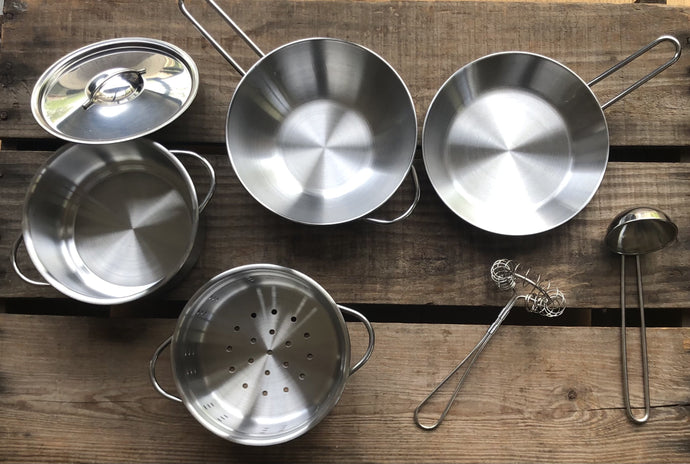 7 piece stainless steel pot, pan & utensil set